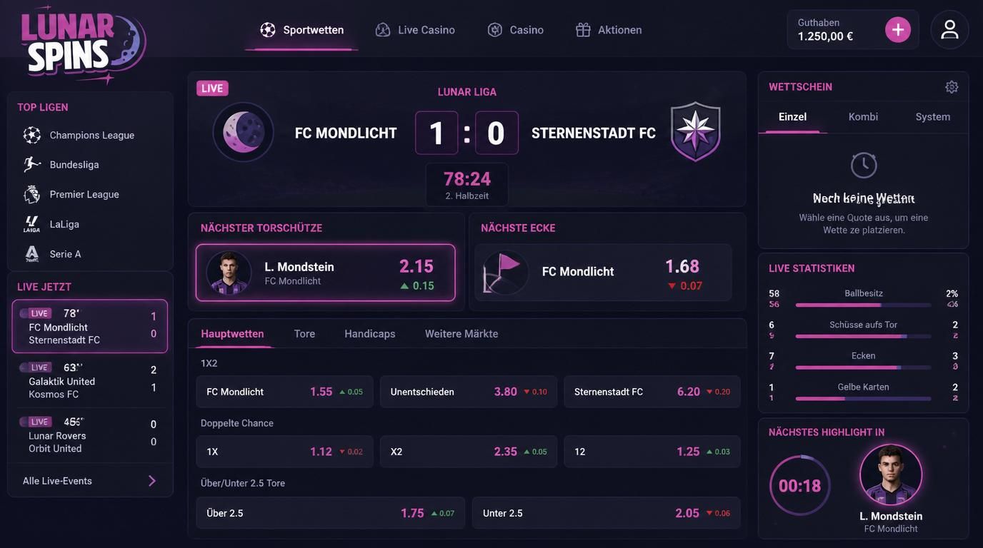 Live-Wetten auf unmittelbare Ereignisse wie Tor oder Ecke in Sekunden.