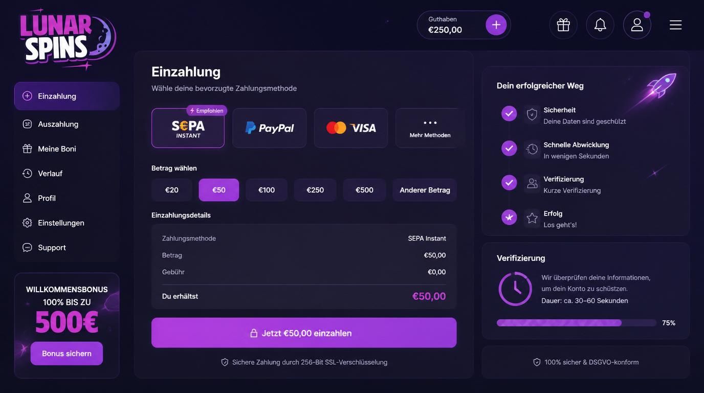 Darstellung der drei besten Einzahlungsarten mit hoher Erfolgsquote: SEPA, PayPal, Karten